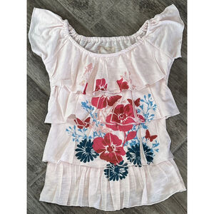 Pumpkin Patch Girls Top Ruffle Off Shoulder Floral Pink Spring Summer Size 5